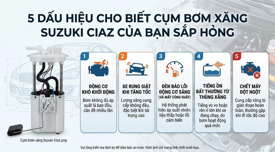Dấu hiệu cụm bơm xăng Suzuki Ciaz cần thay thế!